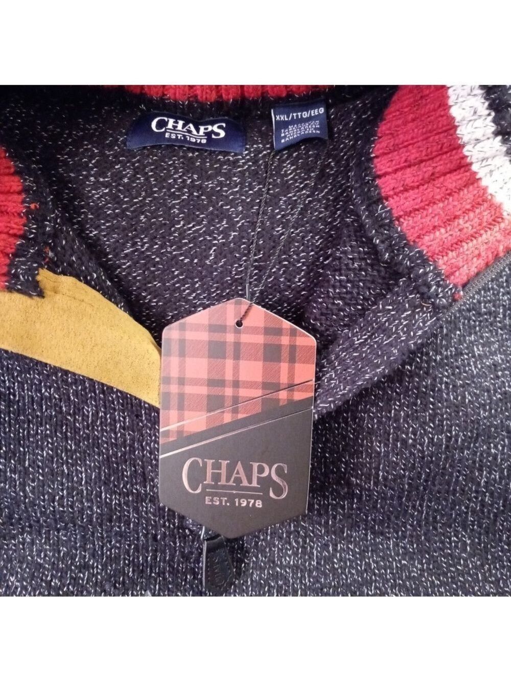 Chaps Men's Charcoal Heather Twist Knit Quarter Zip Sweater Large NWT - Picture 3 of 6